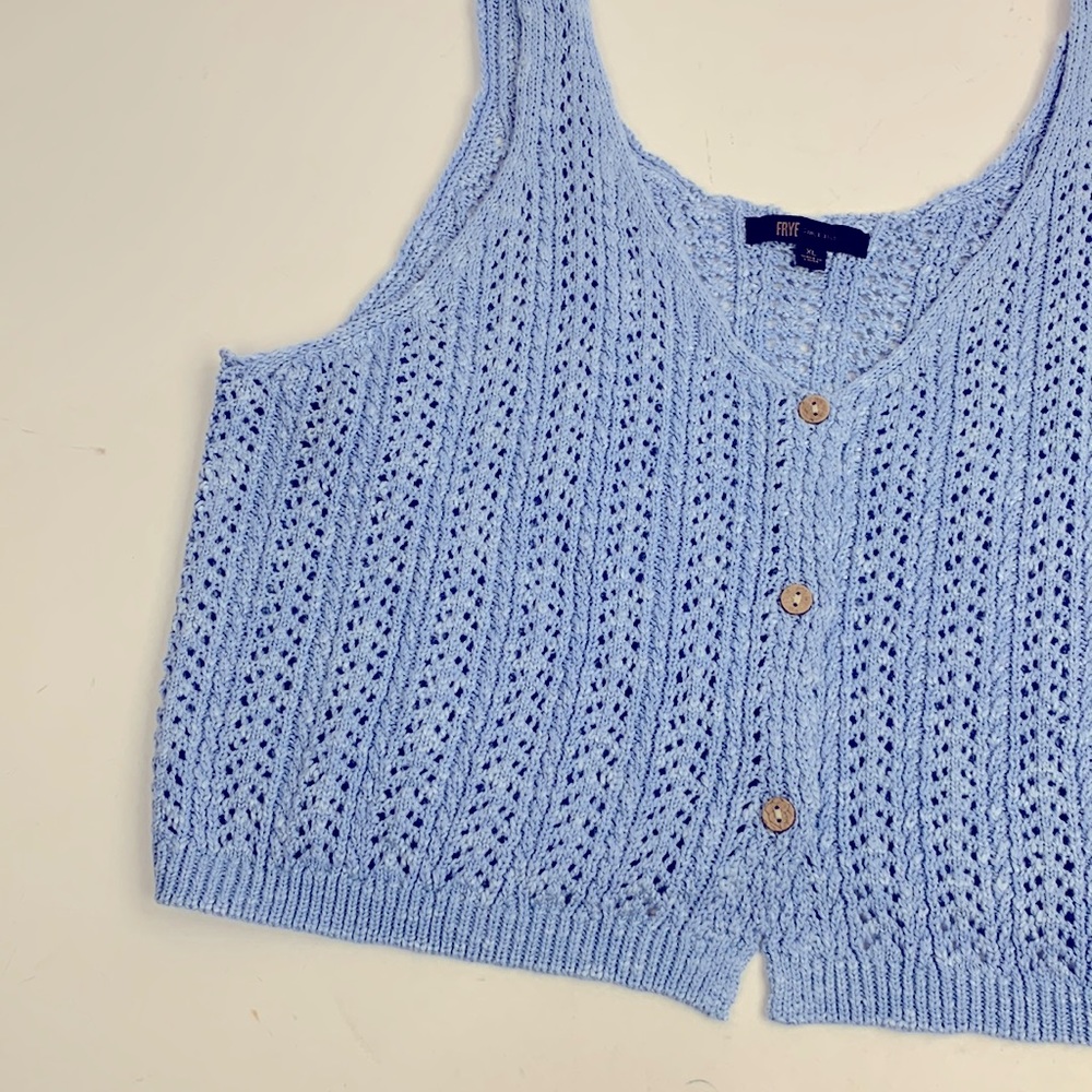 Frye Knit Tank Top XL Slate Blue Button Up New NWT - Picture 8 of 12